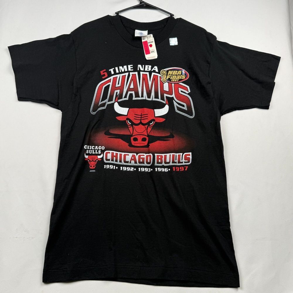 Vintage Chicago Bulls 5 Time NBA Champs T-Shirt Mens‎ Medium Black Deadstock